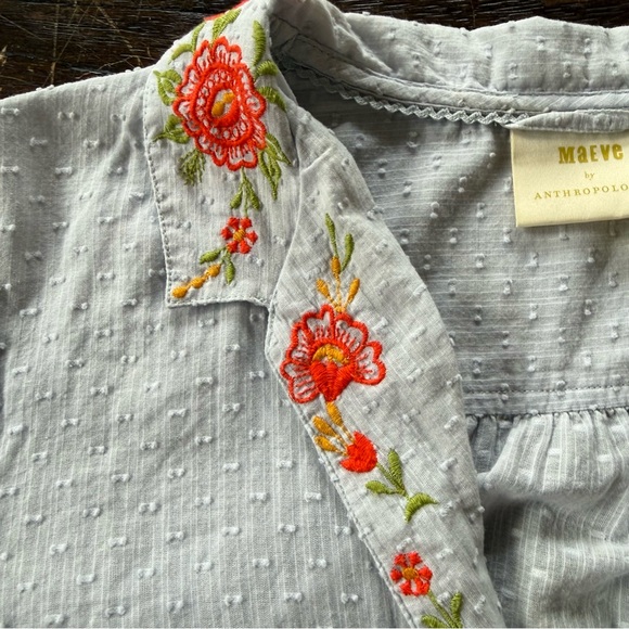 Anthropologie Maeve Pale Blue Christie Embroidered Short Sleeve Button Down 8 - Picture 3 of 13